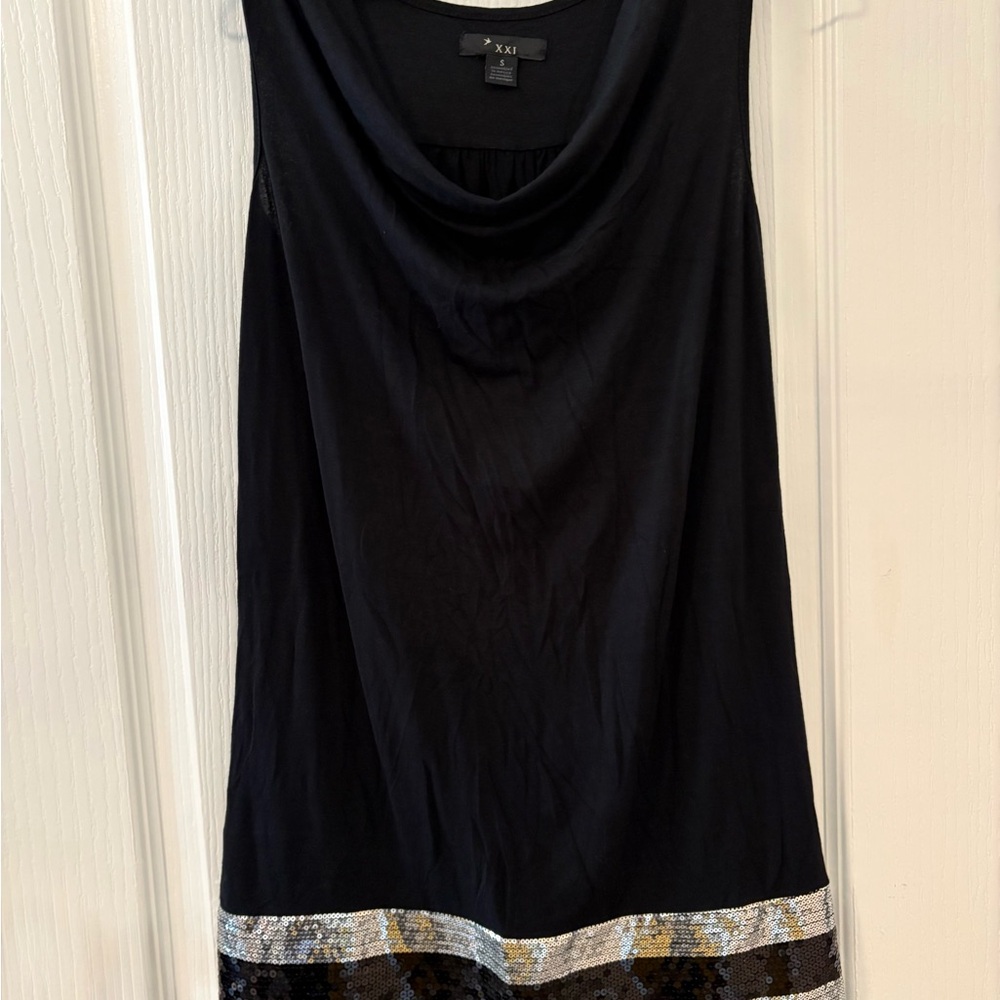 Forever 21 Black Cowl Neck Dress with Black & Silver Sequin Hem